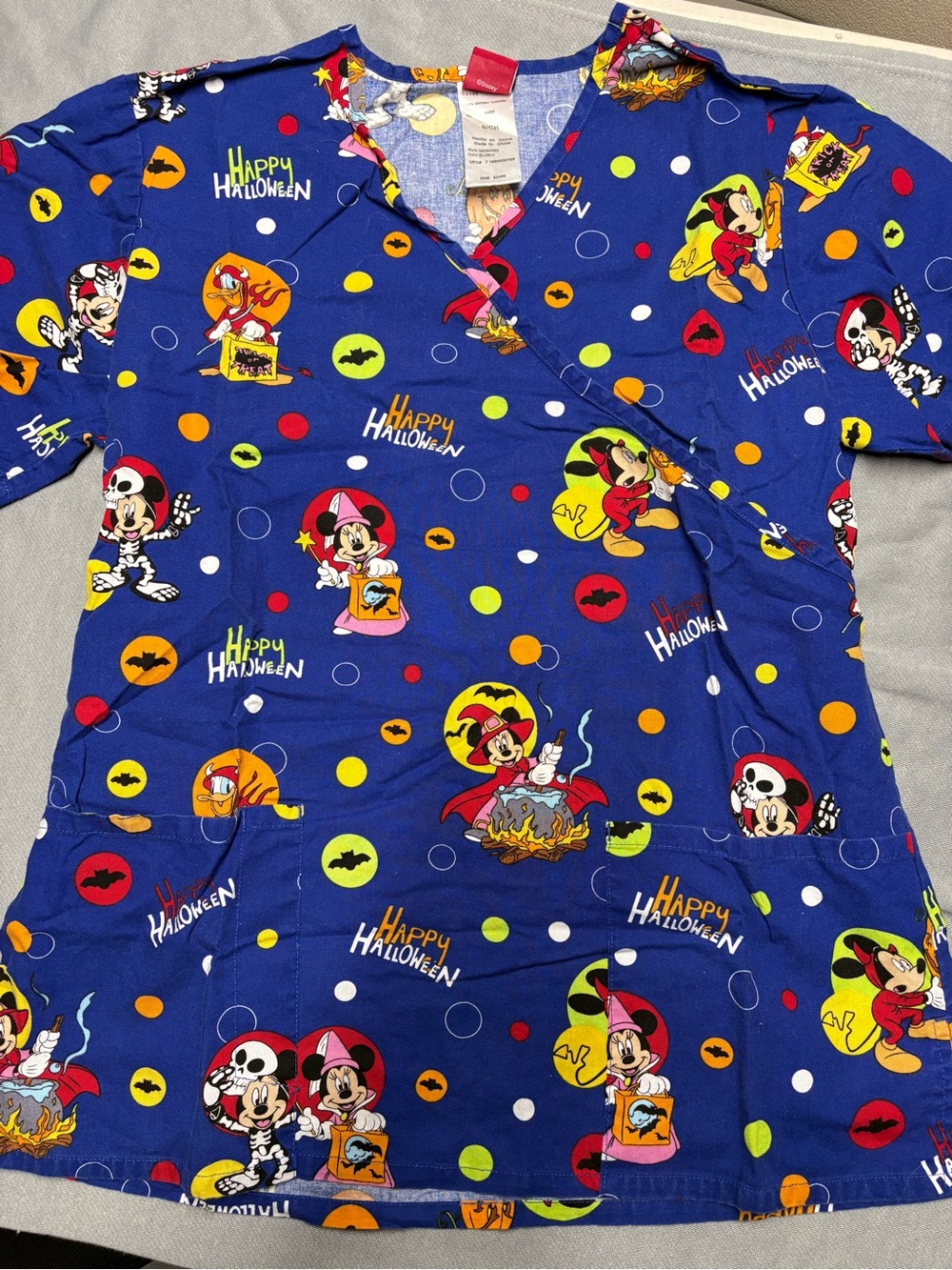 Disney Blue Mickey & Friends Halloween Wrap scrub Top